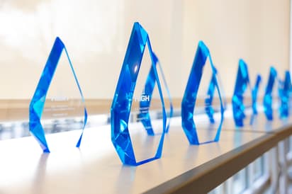 Display of class awards displayed on counter 